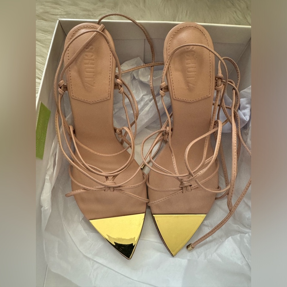 Schutz Hana Deluxe Nappa Leather Sandal 7.5 in Nude - Picture 4 of 6